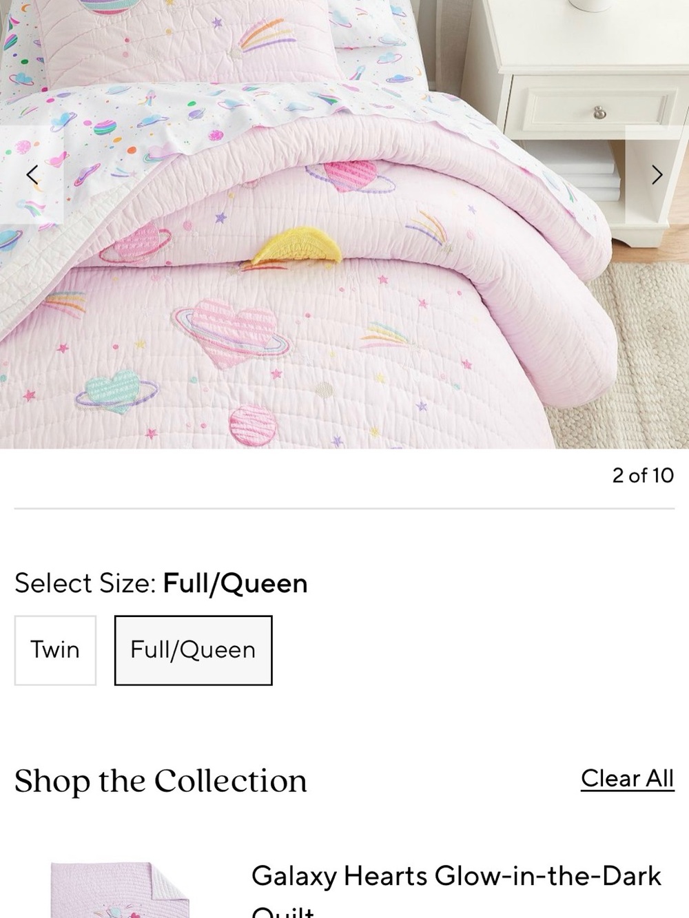 Pottery Barn Kids Pink Galaxy Hearts Glow Quilt - Picture 3 of 4